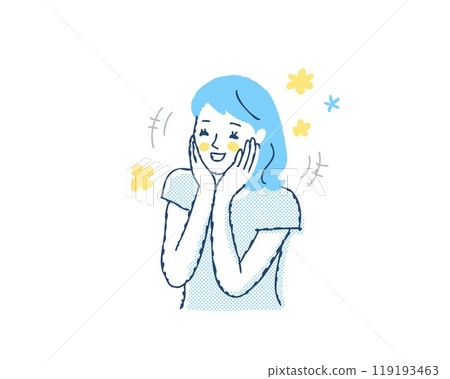 一個年輕女子手放在臉頰上很高興 119193463