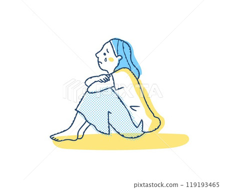 A crying woman holding her knees A crying woman holding her knees 119193465