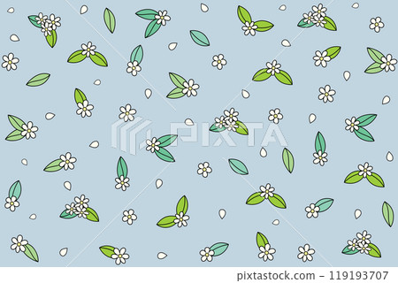 Illustration pattern, Repeating of abstract flower with leaf on soft blue background. Illustration pattern, Repeating of abstract flower with leaf on soft blue background. 119193707