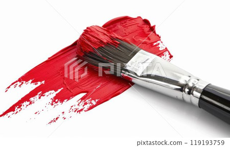 Red Paint Brush Strokes on White Background. Generative ai 119193759