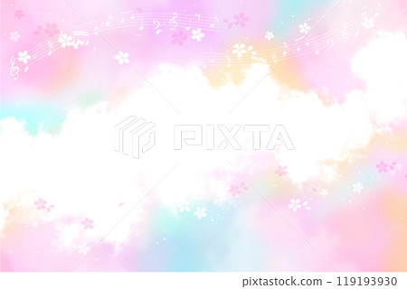 音符和舞動的櫻花花瓣(粉紅背景) 音符和舞動的櫻花花瓣(粉紅背景) 119193930
