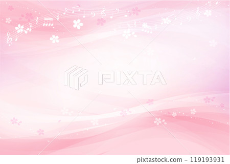 音符和舞動的櫻花花瓣(粉紅背景) 音符和舞動的櫻花花瓣(粉紅背景) 119193931