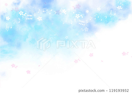 Musical notes and falling cherry blossom petals (blue background) 119193932