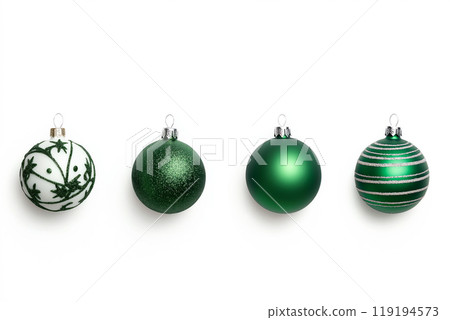 Collection of decorative Christmas ornaments in various styles and green colors isolated on white background 119194573