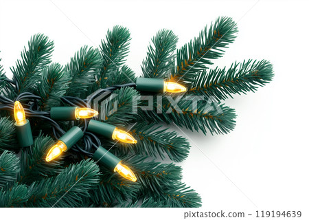 Christmas tree featuring garland lights isolated on white background, celebrating the festive season 119194639