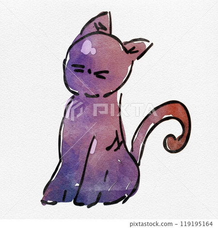 一隻為秋天著色的貓的水彩時尚手繪插圖 119195164