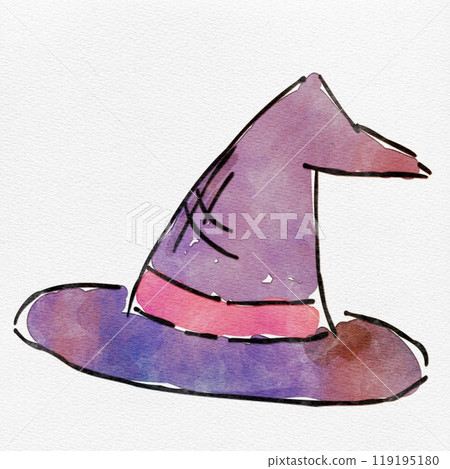 水彩畫 時尚的手繪插圖，描繪了為秋天著色的女巫帽子 119195180