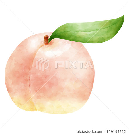 水彩風格的桃子和樹葉 119195212