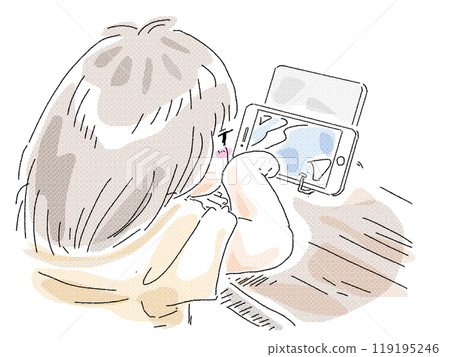 A child operating a smartphone absentmindedly A child operating a smartphone absentmindedly 119195246