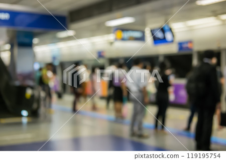 blurred image of people queue, waiting in line in mrt train station, in Bangkok, Thailand 119195754