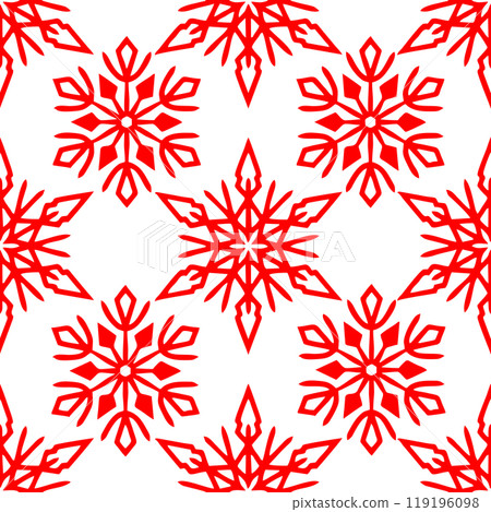 seamless pattern of red snowflakes on a white background, texture, design 119196098