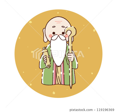 Cute New Year's card material of Fukurokuju, male god 119196369