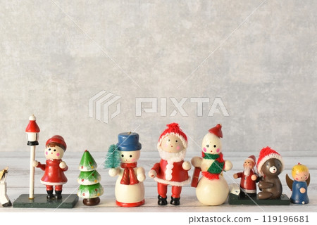 Christmas ornament background with Santa Claus and snowman dolls Christmas ornament background with Santa Claus and snowman dolls 119196681