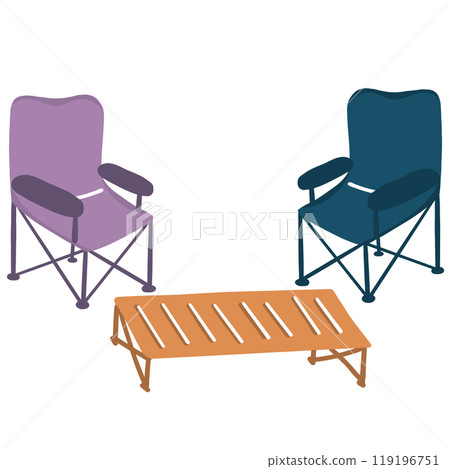 Folding camp table and chair illustration 119196751