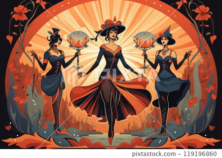 Playful trickster sprites, causing harmless pranks and laughter in the fae realm - Generative AI 119196860