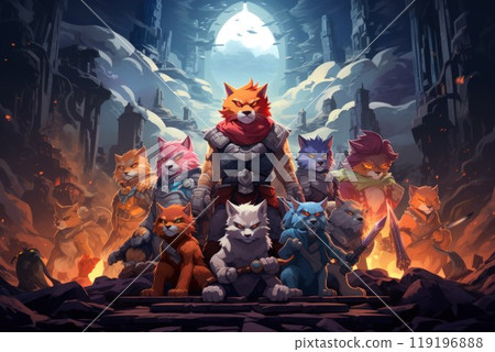 Ferocious thundercats, combining feline grace with electrifying strength - Generative AI 119196888