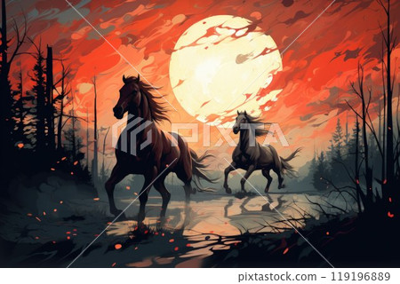 Elusive centaurs galloping through moonlit meadows - Generative AI 119196889