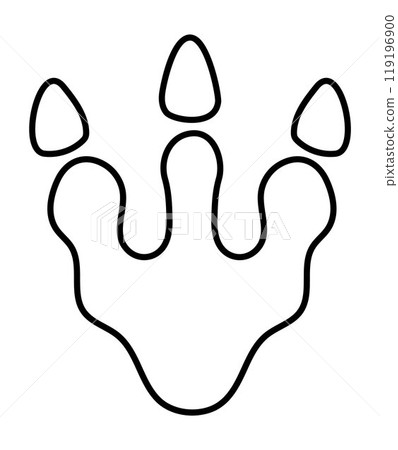 Vector black and white dinosaur footstep icon. Dino foot imprint line illustration for kids. Funny ancient animal footprint clipart for children isolated on white. Cartoon paleontology logo coloring 119196900