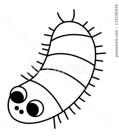 Vector black and white cartoon centipede. Funny prehistoric insect coloring page. Woodland beetle. Cute forest creepy-crawly illustration for kids. Tropical or rainforest bug line icon Vector black and white cartoon centipede. Funny prehistoric insect coloring page. Woodland beetle. Cute forest creepy-crawly illustration for kids. Tropical or rainforest bug line icon 119196939