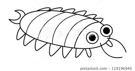 Vector black and white cartoon centipede. Funny prehistoric insect coloring page. Woodland beetle. Cute forest creepy-crawly illustration for kids. Tropical or rainforest bug line icon 119196940