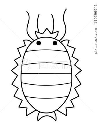 Vector black and white cartoon centipede. Funny prehistoric insect coloring page. Woodland beetle. Cute forest creepy-crawly illustration for kids. Tropical or rainforest bug line icon Vector black and white cartoon centipede. Funny prehistoric insect coloring page. Woodland beetle. Cute forest creepy-crawly illustration for kids. Tropical or rainforest bug line icon 119196941