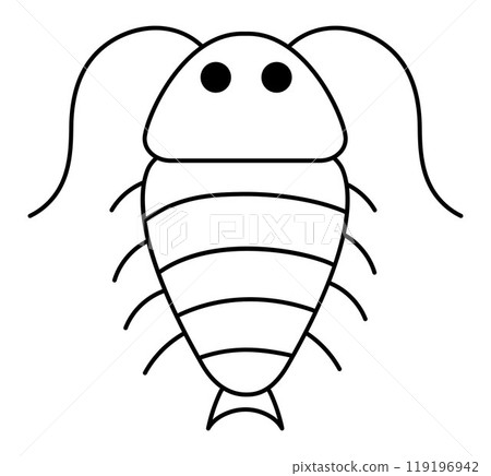 Vector black and white cartoon centipede. Funny prehistoric insect coloring page. Woodland beetle. Cute forest creepy-crawly illustration for kids. Tropical or rainforest bug line icon 119196942
