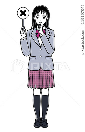A high school girl in a blazer holding a badge (simple) 119197045
