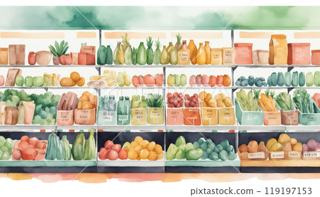 超市蔬菜區水彩畫 超市蔬菜區水彩畫 119197153