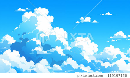 手绘卡通扁平化蓝天白云插画背景 手绘卡通扁平化蓝天白云插画背景 119197156