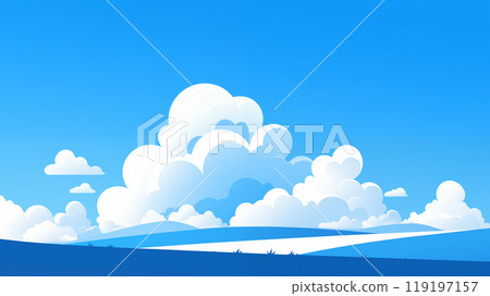 手绘卡通扁平化蓝天白云插画背景 119197157