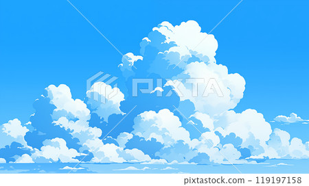 手绘卡通扁平化蓝天白云插画背景 119197158