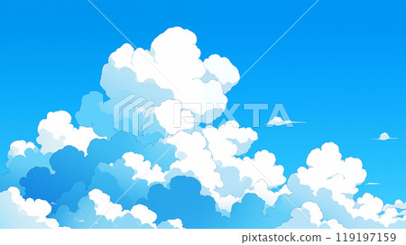 手绘卡通扁平化蓝天白云插画背景 119197159