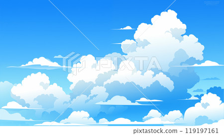 手绘卡通扁平化蓝天白云插画背景 手绘卡通扁平化蓝天白云插画背景 119197161