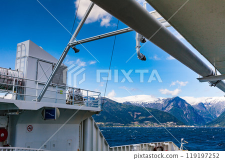 Ship ferryboat on norwegian fjord Ship ferryboat on norwegian fjord 119197252
