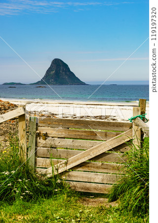 Sea coast sandy beach in resort Bleik Andoya Norway Sea coast sandy beach in resort Bleik Andoya Norway 119197320