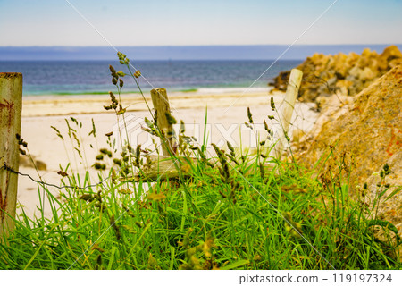 Sea coast sandy beach in resort Bleik Andoya Norway Sea coast sandy beach in resort Bleik Andoya Norway 119197324