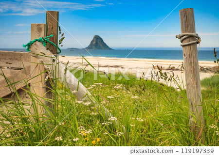 Sea coast sandy beach in resort Bleik Andoya Norway Sea coast sandy beach in resort Bleik Andoya Norway 119197339