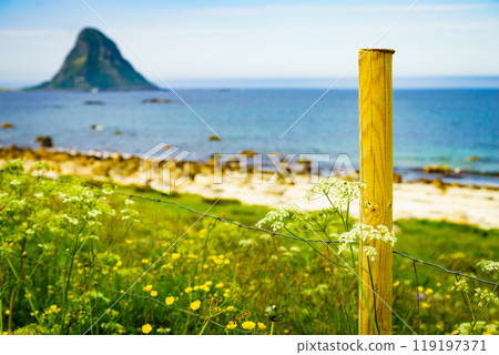 Sea coast sandy beach in resort Bleik Andoya Norway 119197371