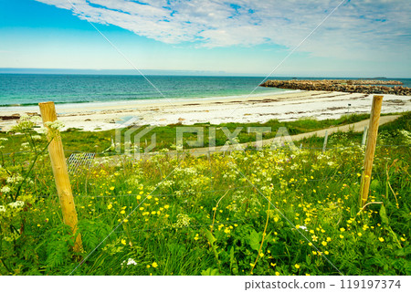 Sea coast sandy beach in resort Bleik Andoya Norway 119197374