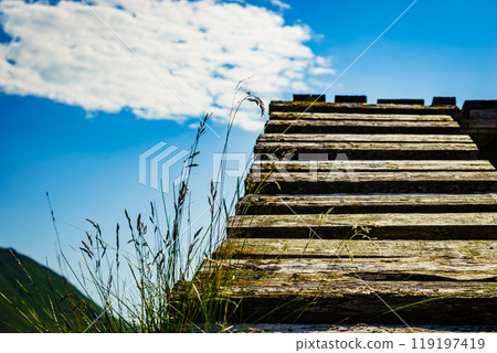 Old wooden stairway to sky. Old wooden stairway to sky. 119197419
