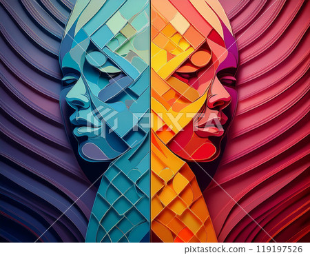 Human face profile demonstrating cognitive psychology or psychotherapy concept, mental health, brain problem, and bipolar personality disorder 119197526