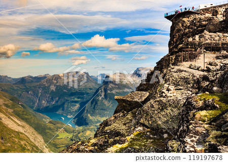 Mountains landscape with Dalsnibba viewpoint, Norway 119197678
