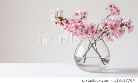 Cherry Blossom Branches in a Glass Vase. Generative ai 119197704
