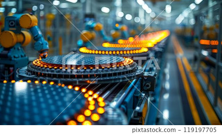 Robotic Arms Assembling Solar Panels on Production Line. Generative ai Robotic Arms Assembling Solar Panels on Production Line. Generative ai 119197705
