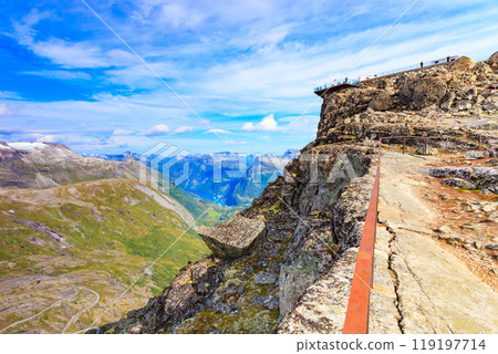 Mountains landscape with Dalsnibba viewpoint, Norway 119197714