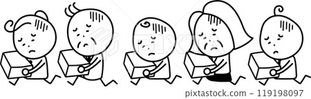 People with depressed expressions running with their luggage 119198097