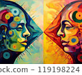 Human face profile demonstrating cognitive psychology or psychotherapy concept, mental health, brain problem, and bipolar personality disorder 119198224