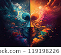 Human face profile demonstrating cognitive psychology or psychotherapy concept, mental health, brain problem, and bipolar personality disorder 119198226