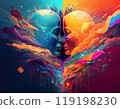 Human face profile demonstrating cognitive psychology or psychotherapy concept, mental health, brain problem, and bipolar personality disorder 119198230