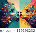 Human face profile demonstrating cognitive psychology or psychotherapy concept, mental health, brain problem, and bipolar personality disorder 119198232
